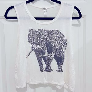 REBELDE White Cropped Graphic Tank with Elephant